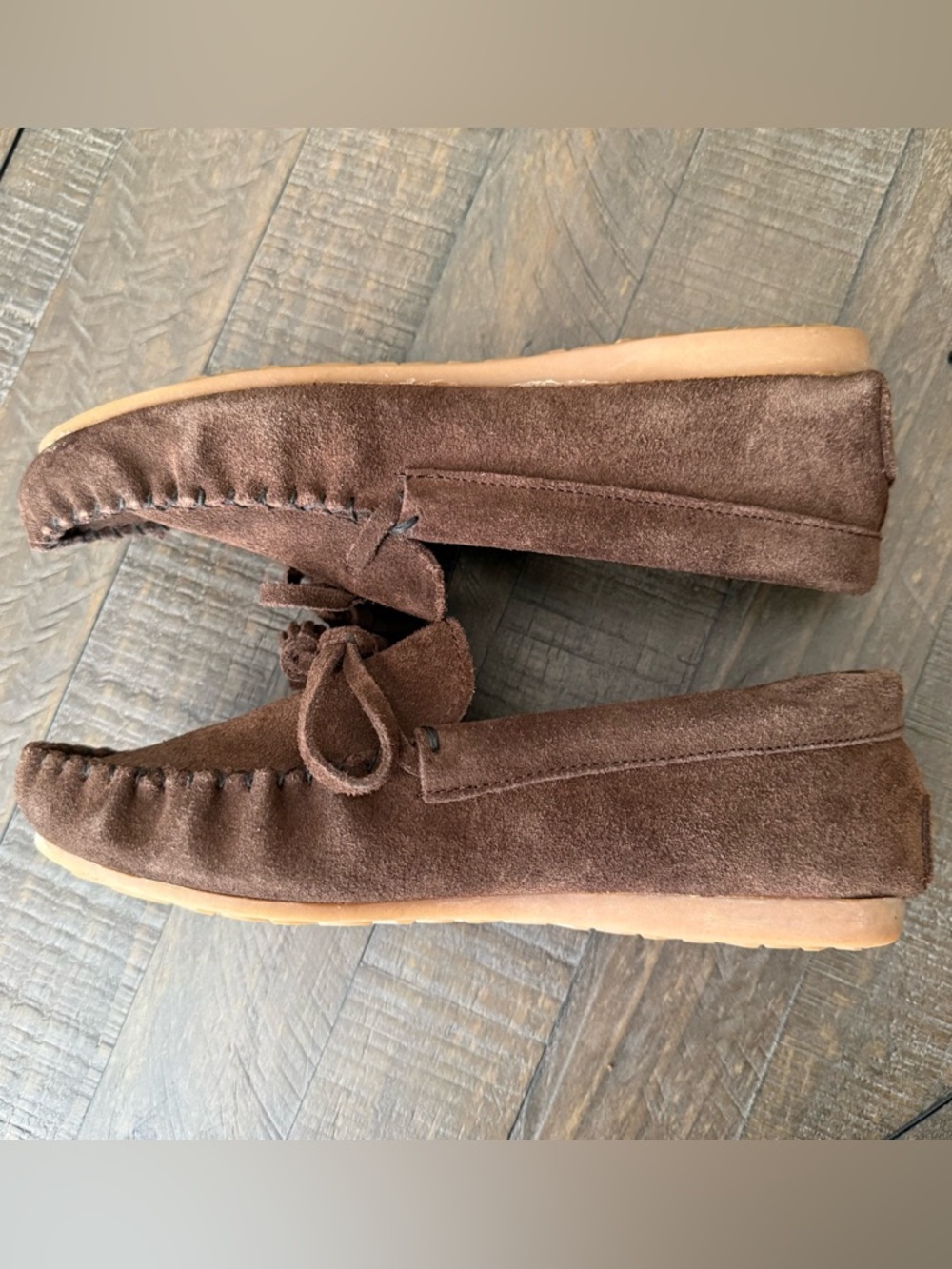 Women's Brown Suede Tassel Moccasins with Peace Logo - Picture 7 of 15
